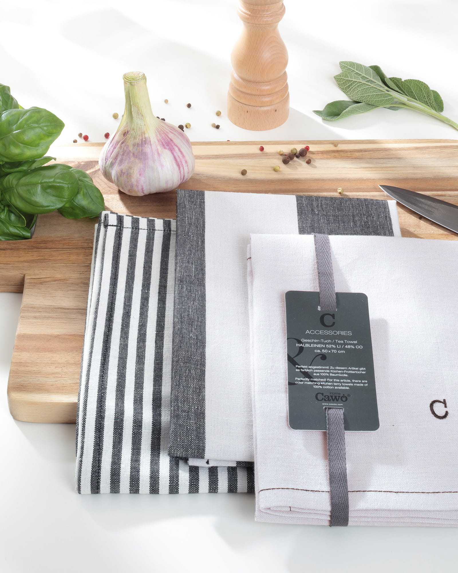 Cawö Cuisine Zoom Streifen 121 - Geschirrtuch 50x700 cm - Farbe: schwarz - 97