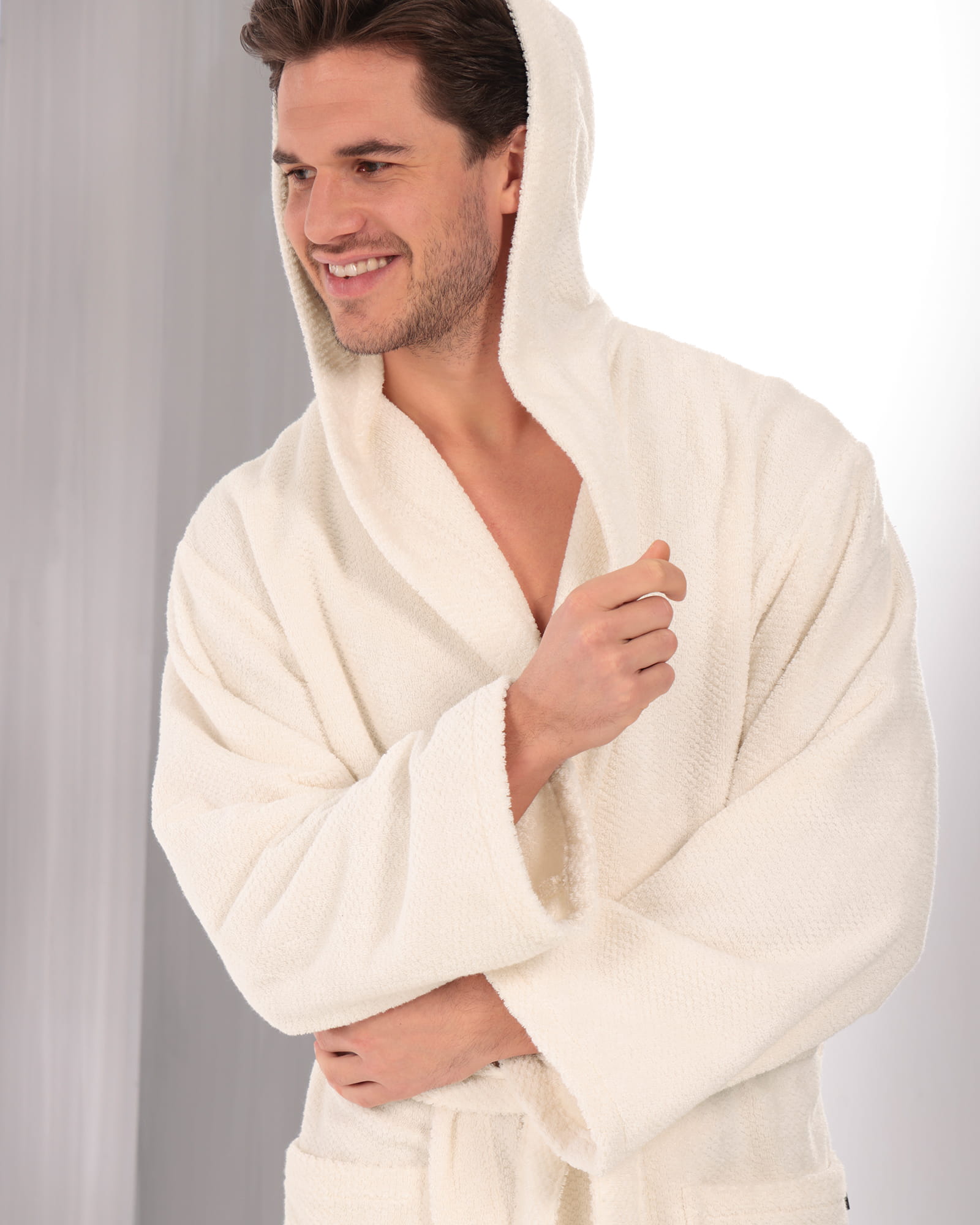 Cawö Herren Bademantel Kapuze Pure 5623 - Farbe: natur - 356