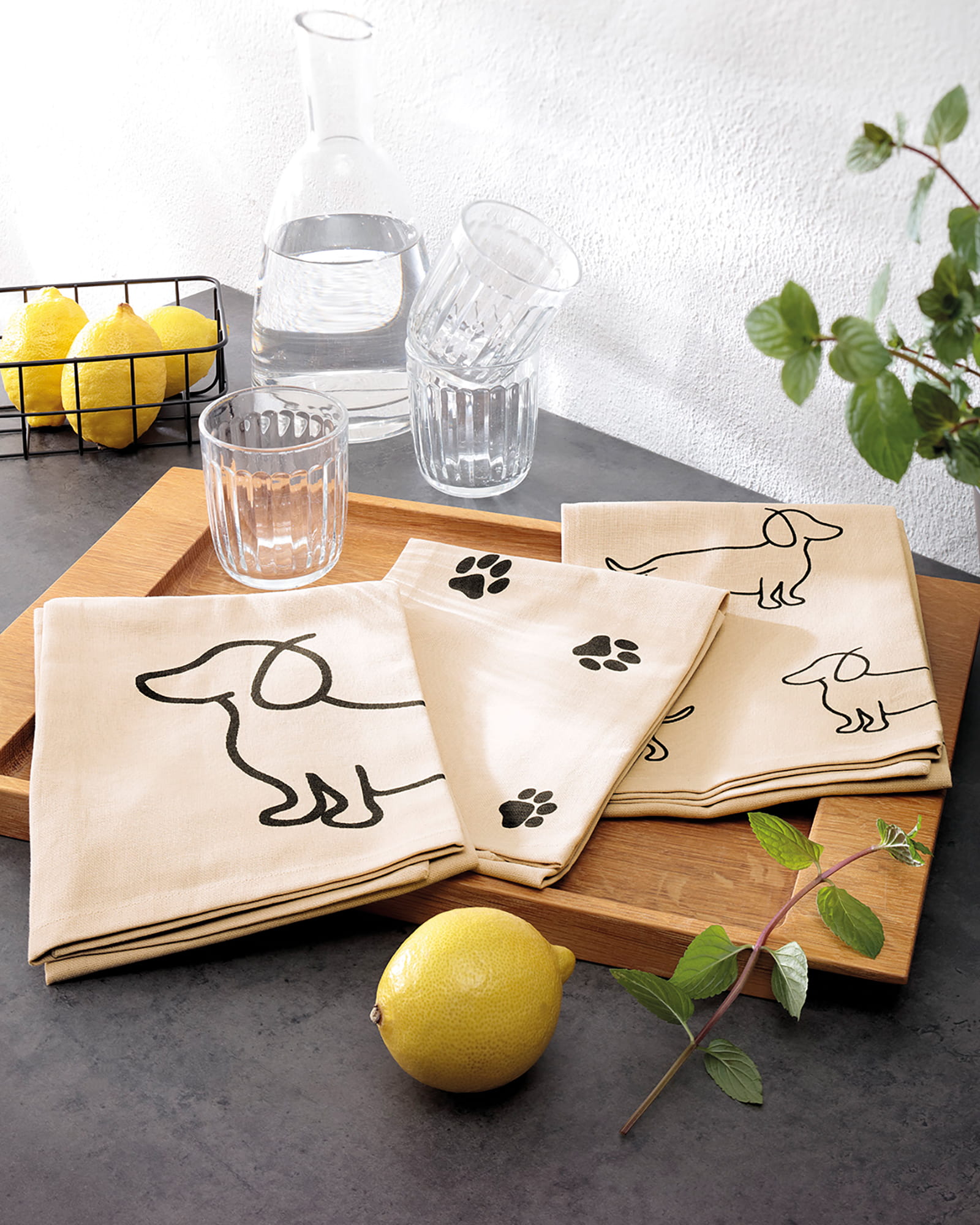 Cawö Home Geschirrtücher Cuisine WE LOVE DOGS Companion 6248 schwarz/beige - 93