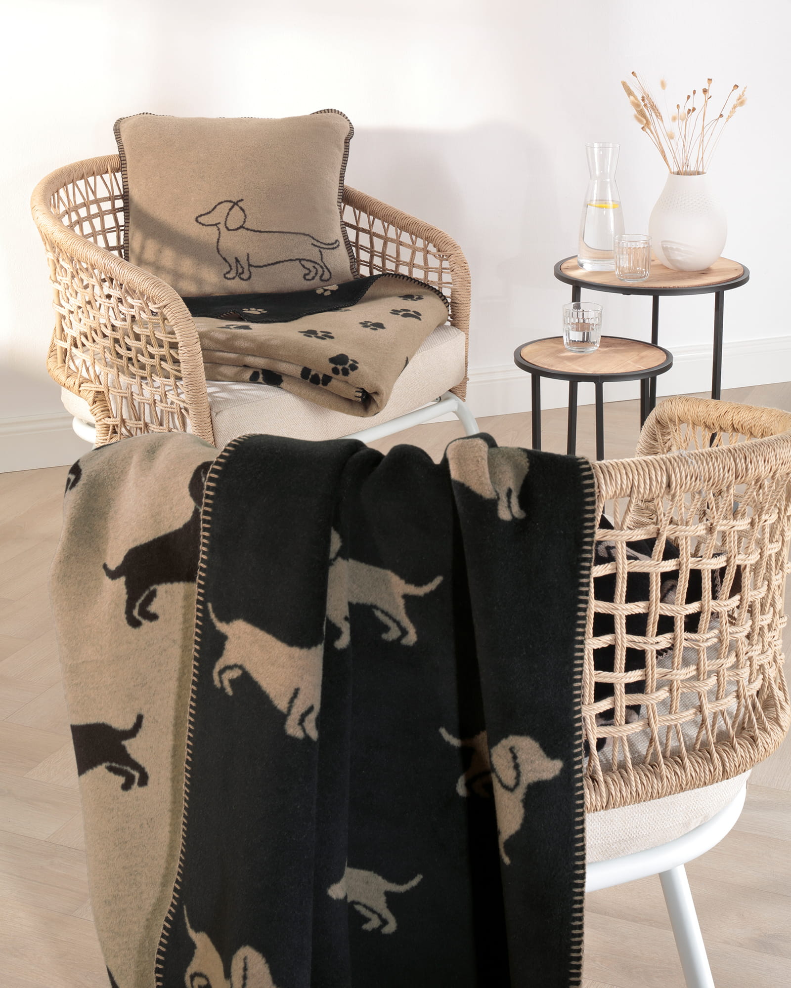 Cawö Wohndecken WE LOVE DOGS 62460 schwarz/beige - 93 - 150x200 cm