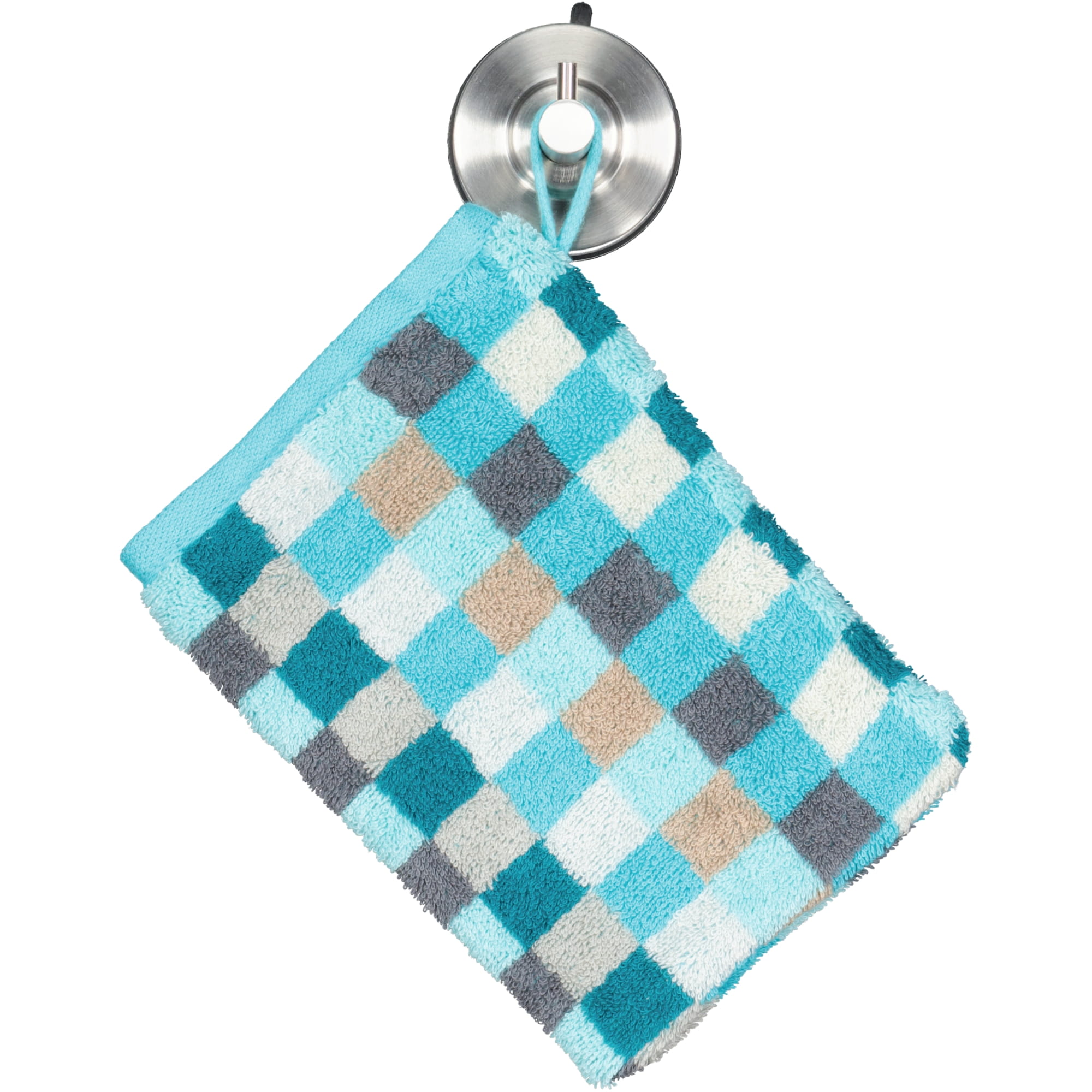 Cawö - Unique Karo 942 - Farbe: türkis - 44 - Waschhandschuh 16x22 cm