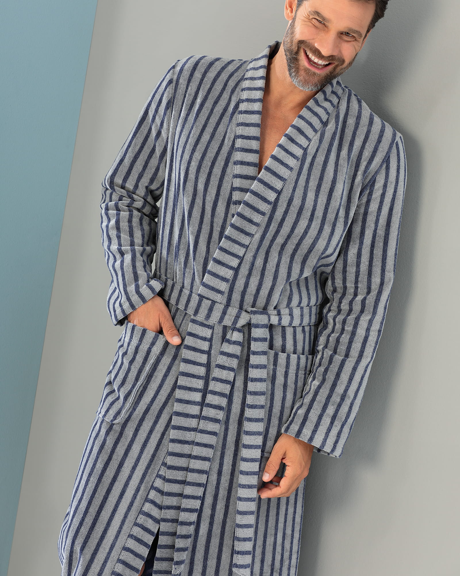 Cawö Home Herren Bademantel Kimono 5505 - Farbe: denim - 17 - S