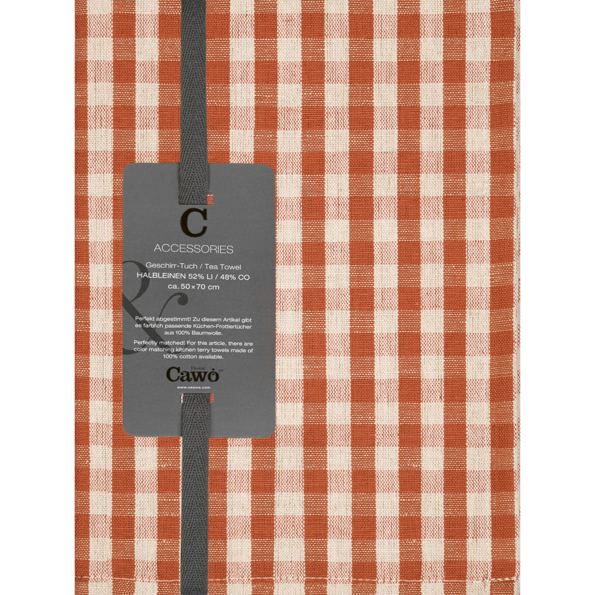 Cawö Home Geschirrtücher Linen Classics Karo 538 kupfer - 30 - 50x70 cm