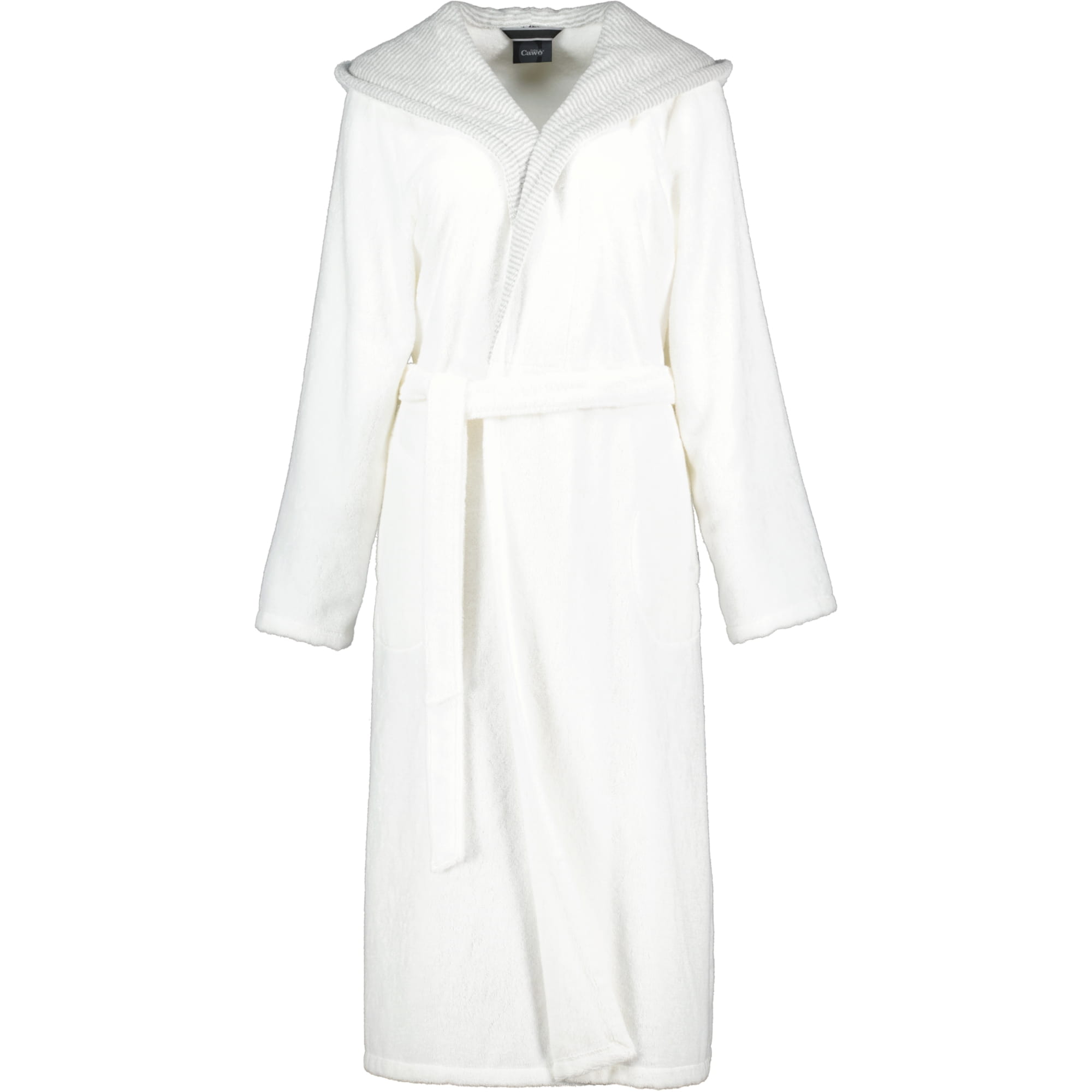 Cawö Damen Bademantel Kapuze 4345 - Farbe: weiß-silber - 607 - S