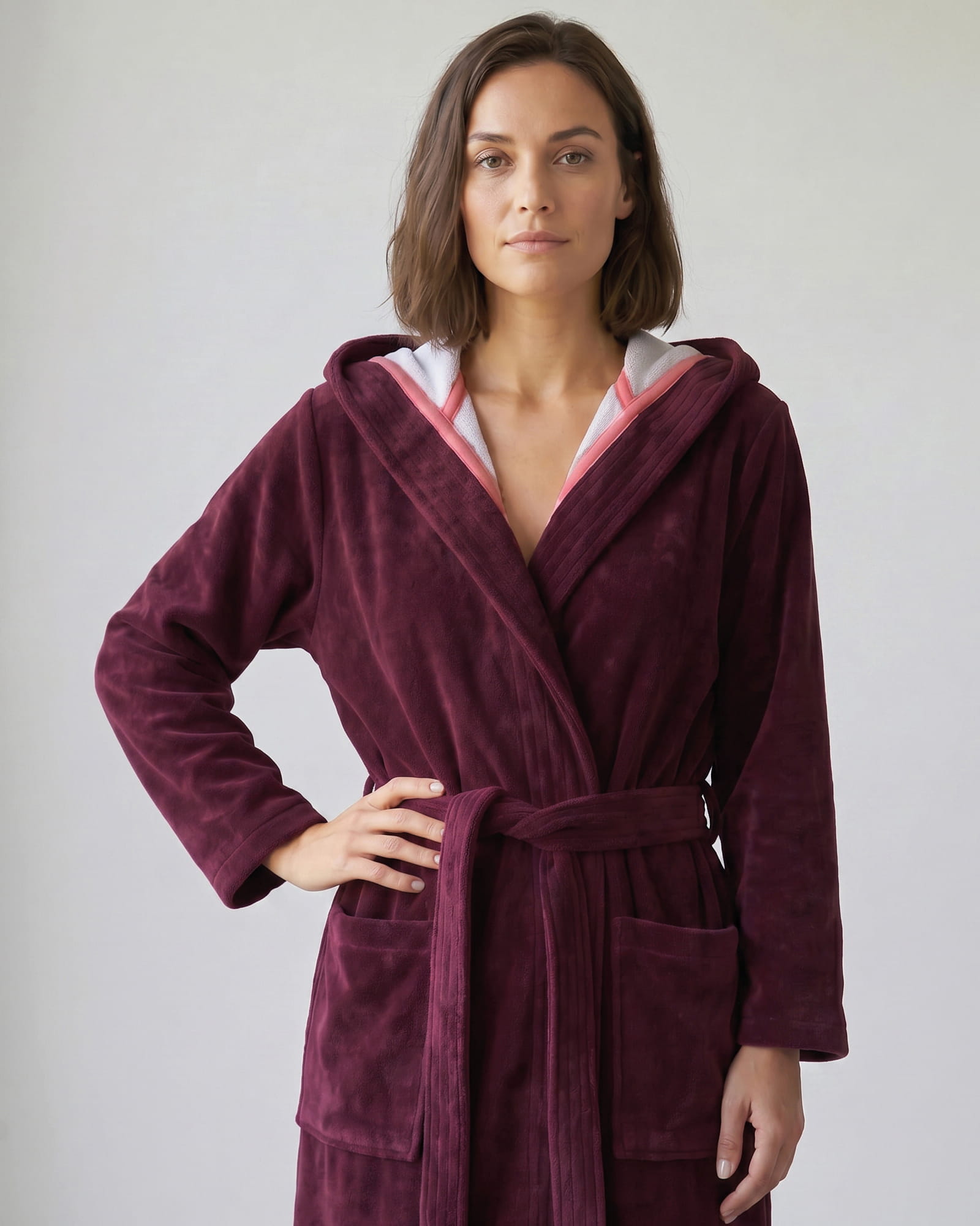 Cawö Home Bademäntel Damen Kapuze Doubleface 830 burgund - 82 - XS
