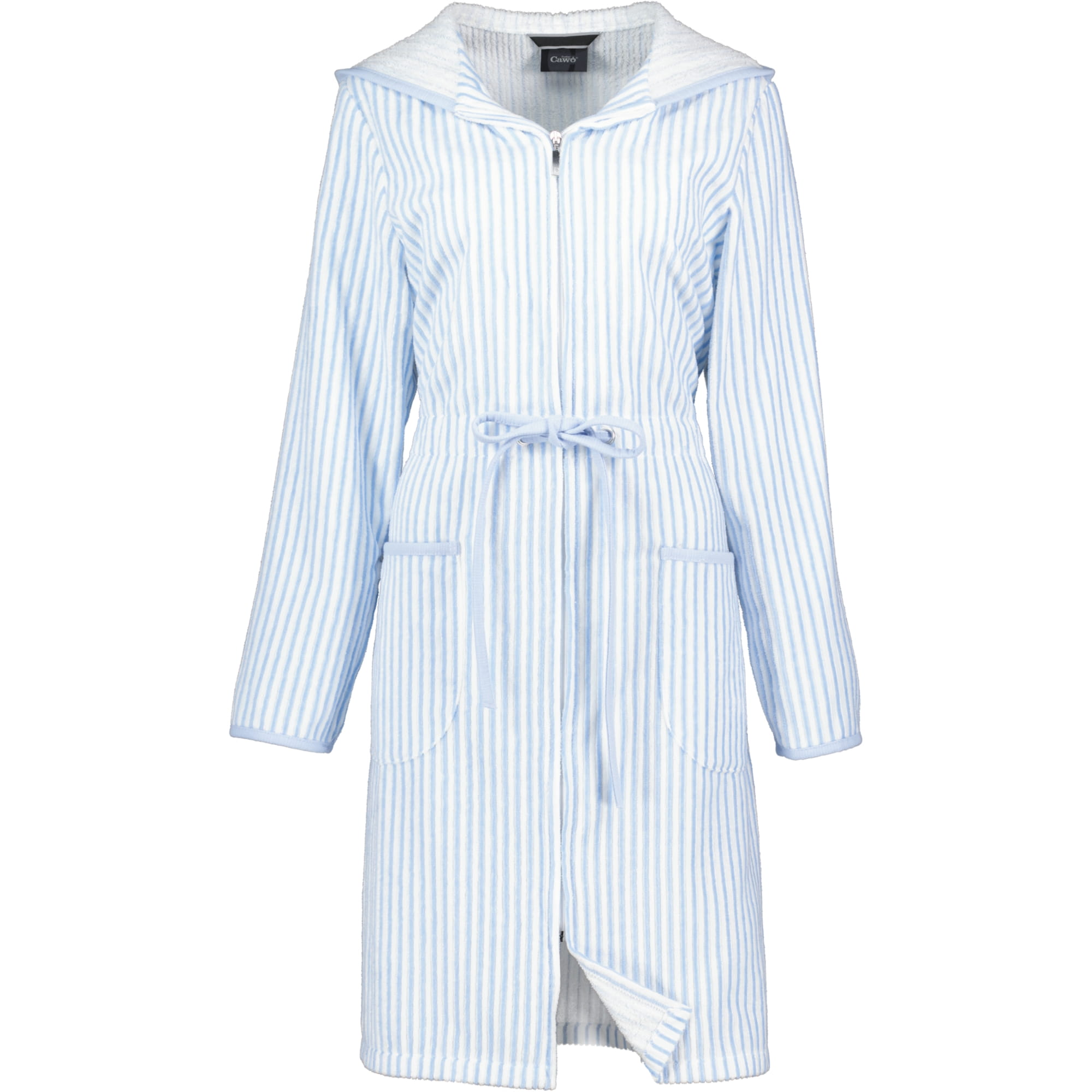 Cawö - Damen Bademantel kurz Kapuze TG RV 6416 - Farbe: mittelblau - 11 - M