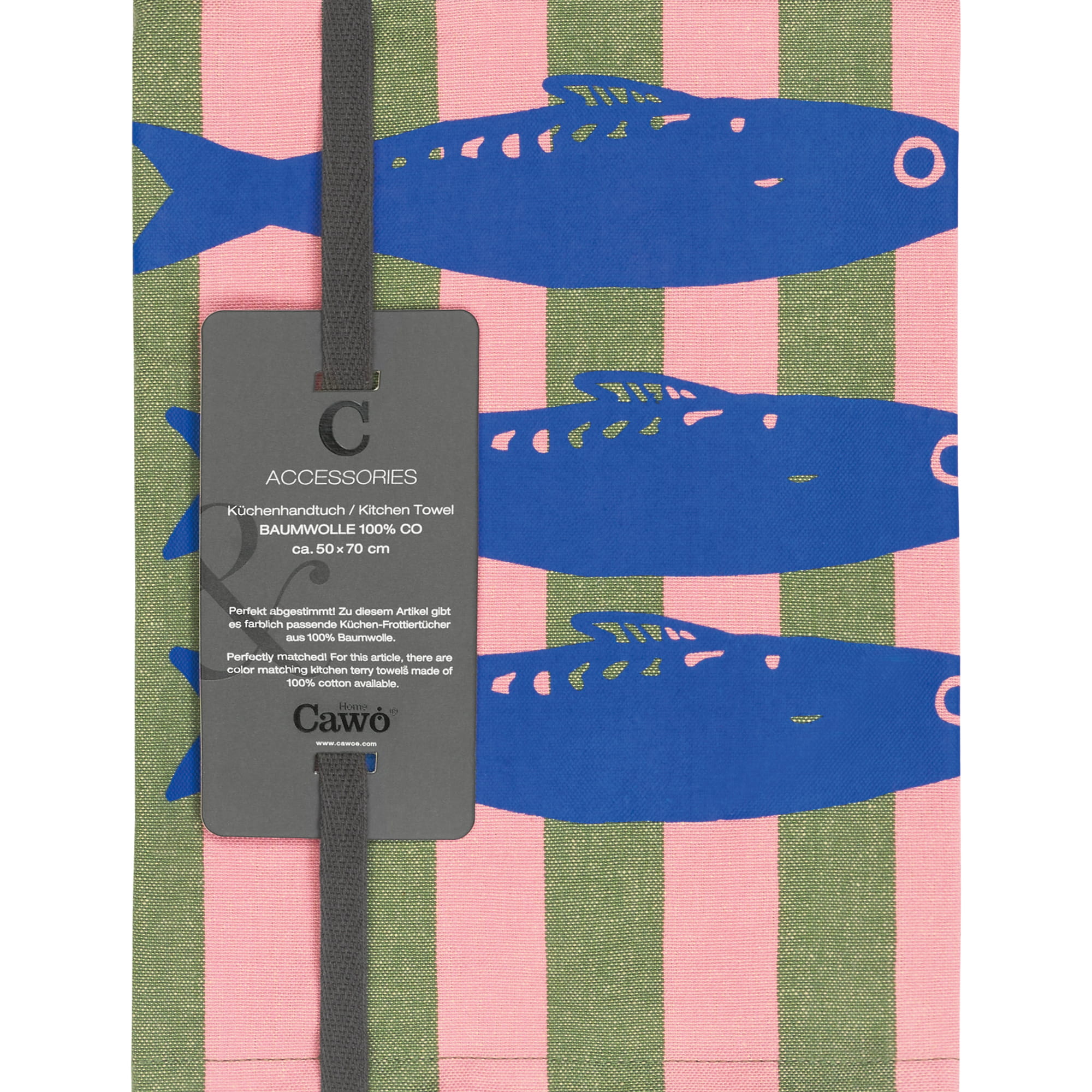 Cawö Home Geschirrtücher Prints & Stripes Sardinen 543 oliv/rosa - 24 - 50x70 cm