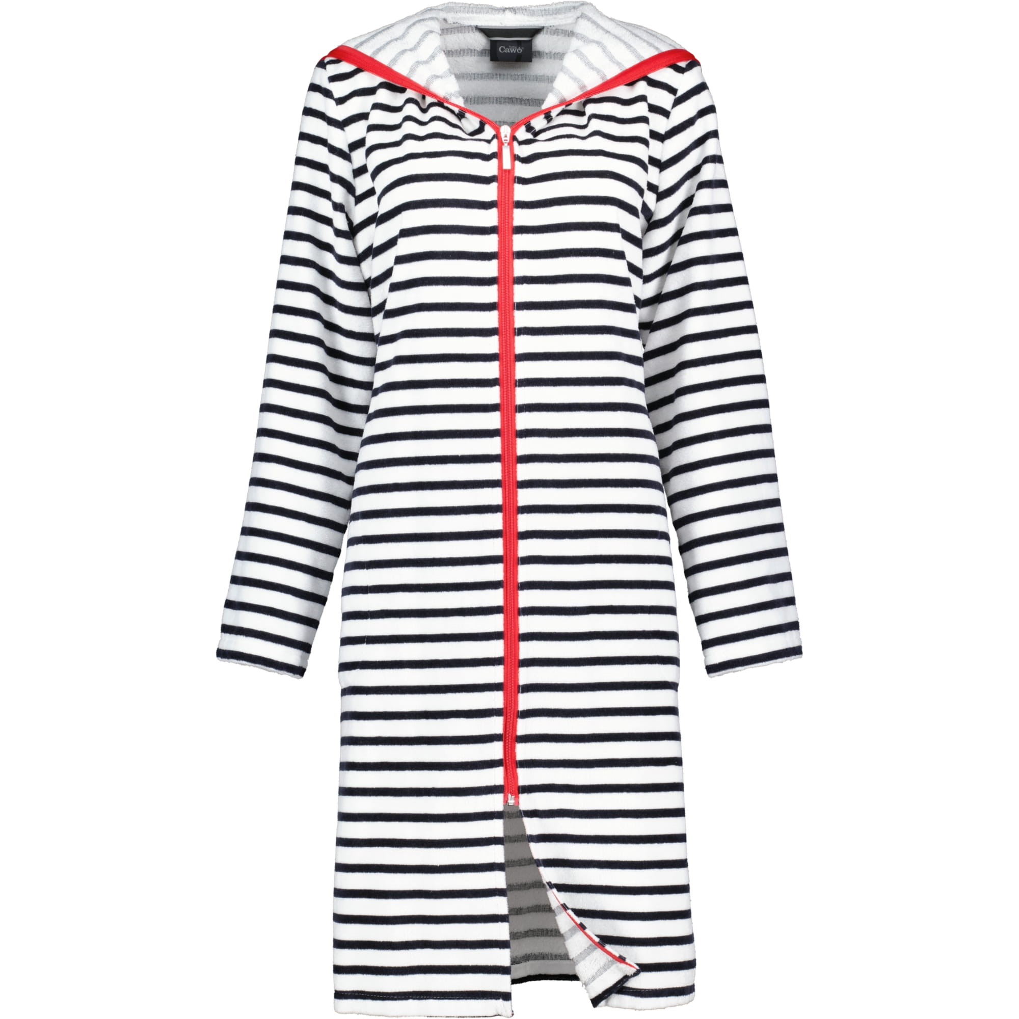 Cawö - Damen Bademantel kurz Kapuze RV 1244 - Farbe: schwarz-weiß - 96