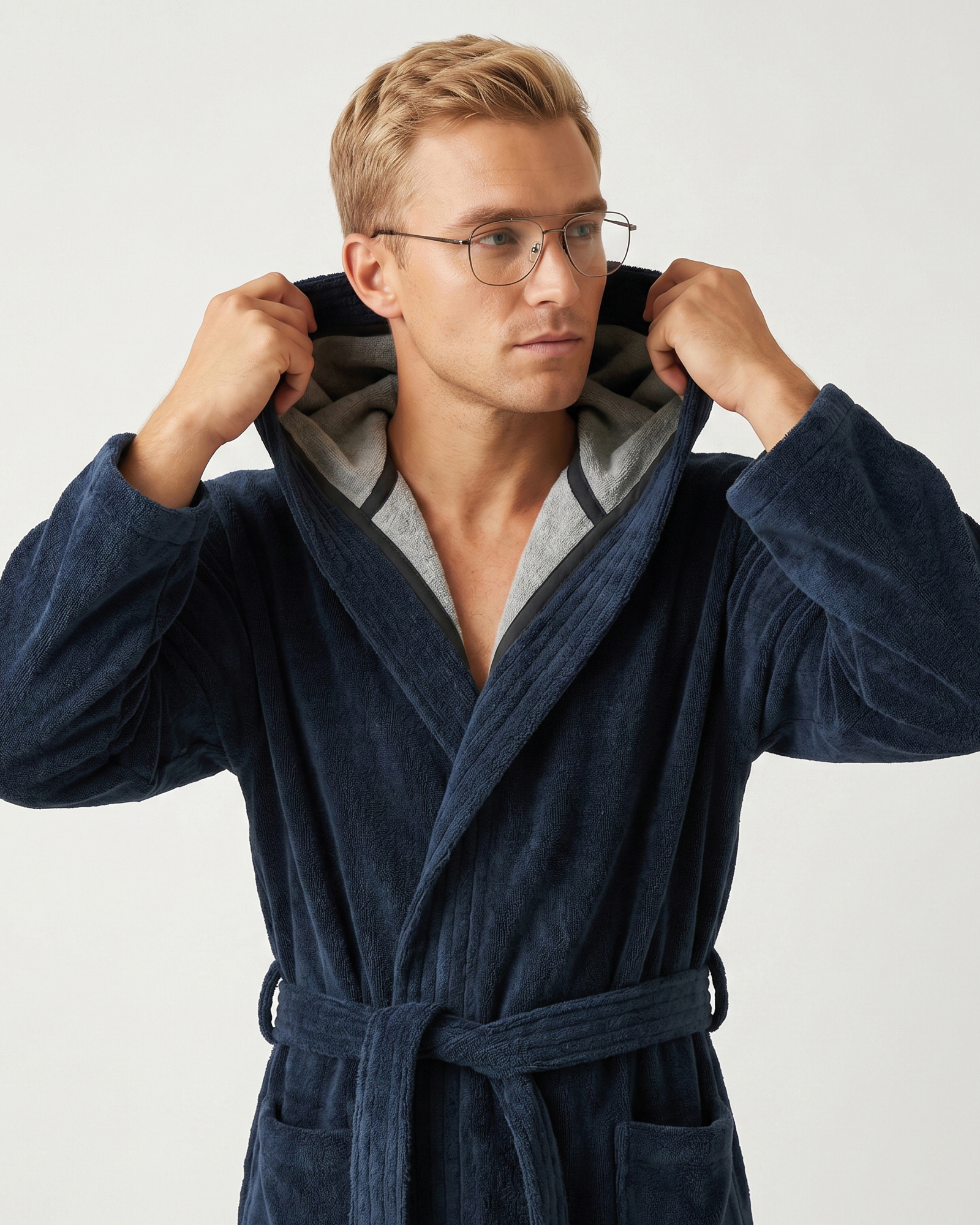Cawö Home Bademäntel Herren Kapuze Doubleface 831 ocean - 19 - S