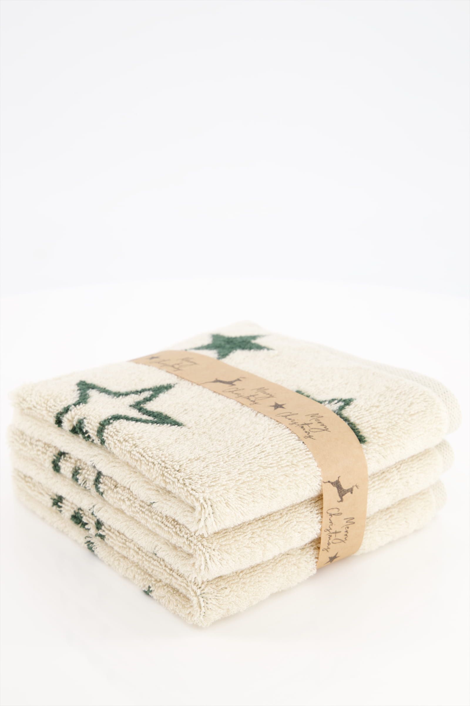 Cawö Seiftücher Christmas Edition Sterne 792 3er Set natur-grün - 34 - 30x30 cm