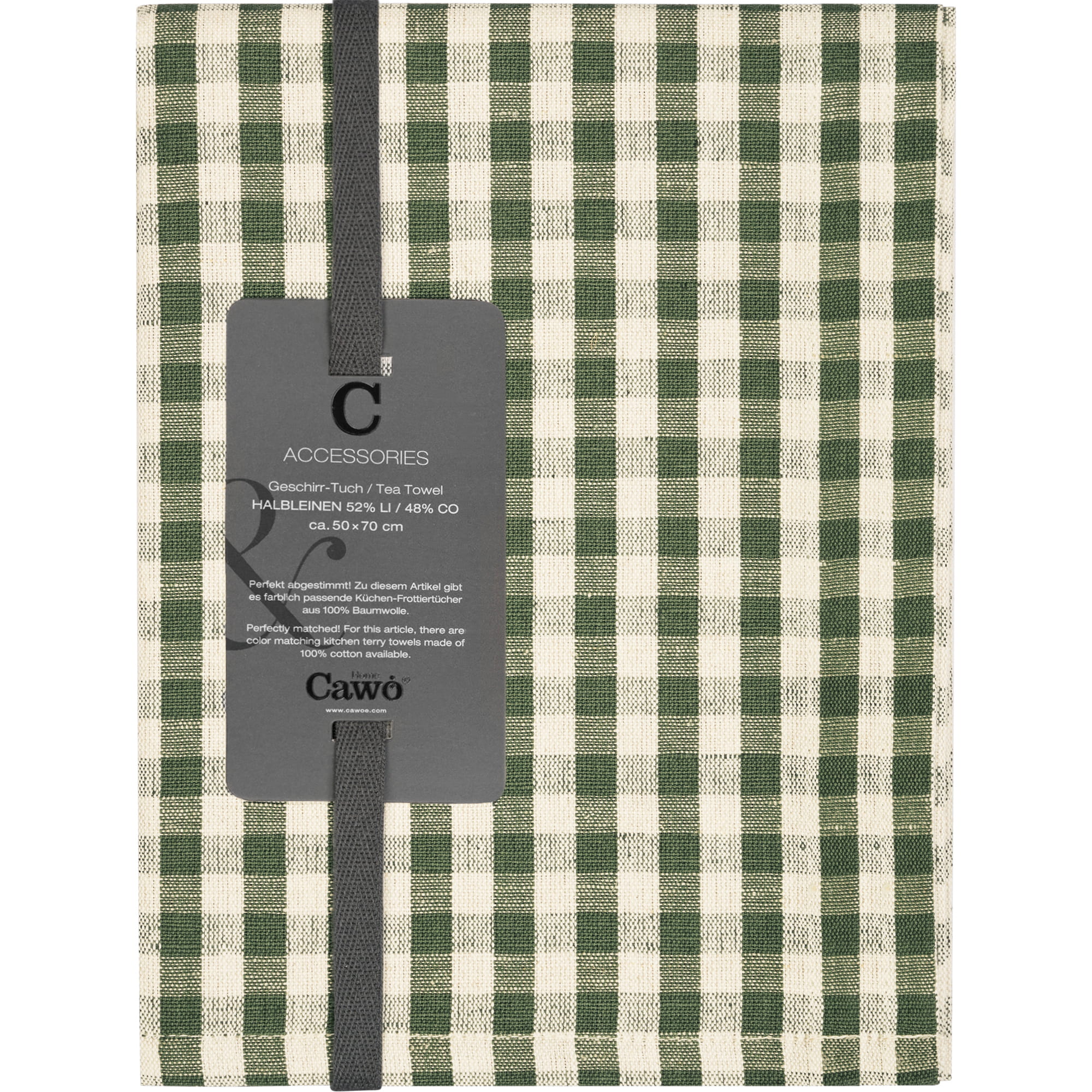 Cawö Home Geschirrtücher Linen Classics Karo 538 oliv - 43 - 50x70 cm
