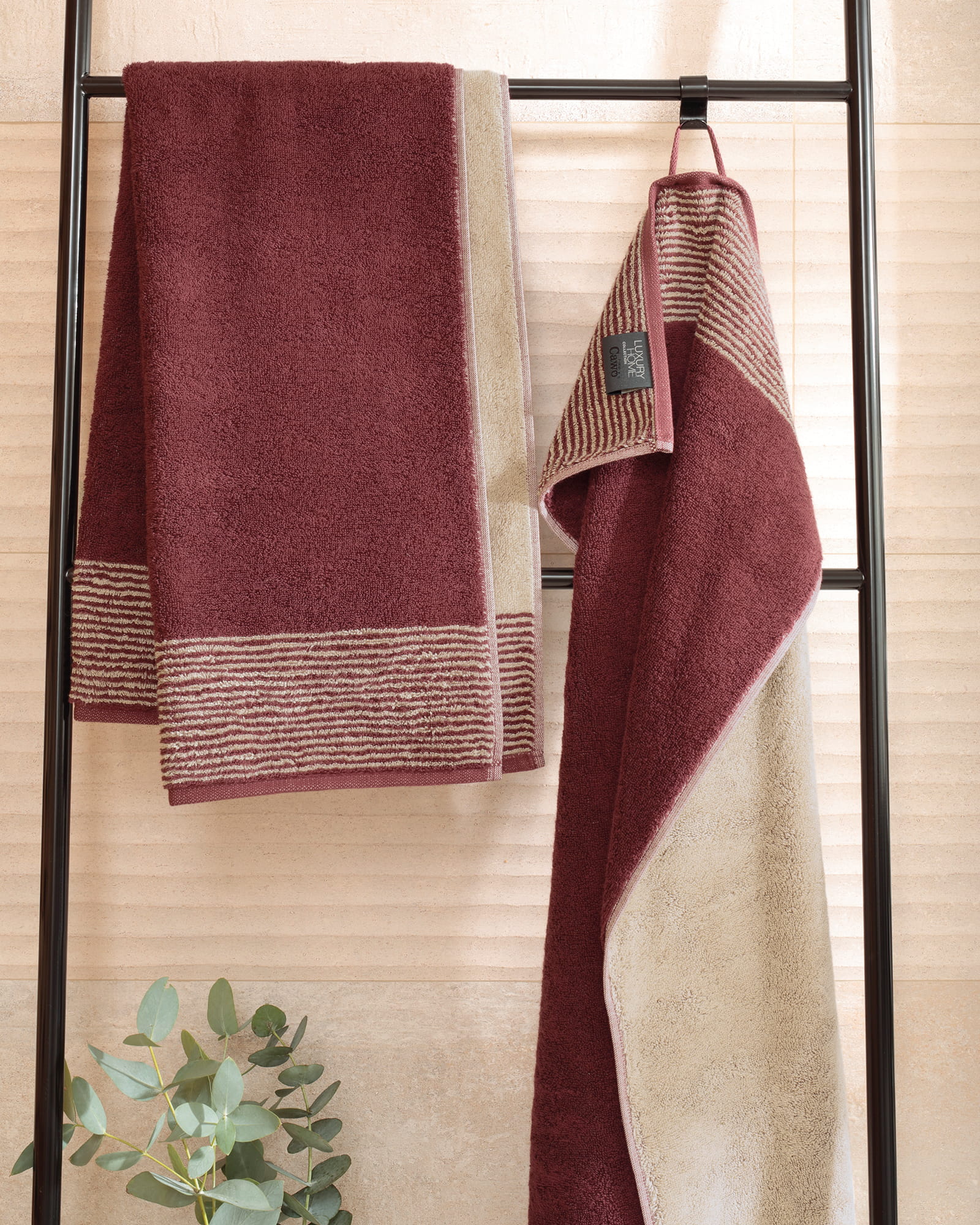 Cawö Handtücher Two-Tone Stripes 480 bordeaux - 23