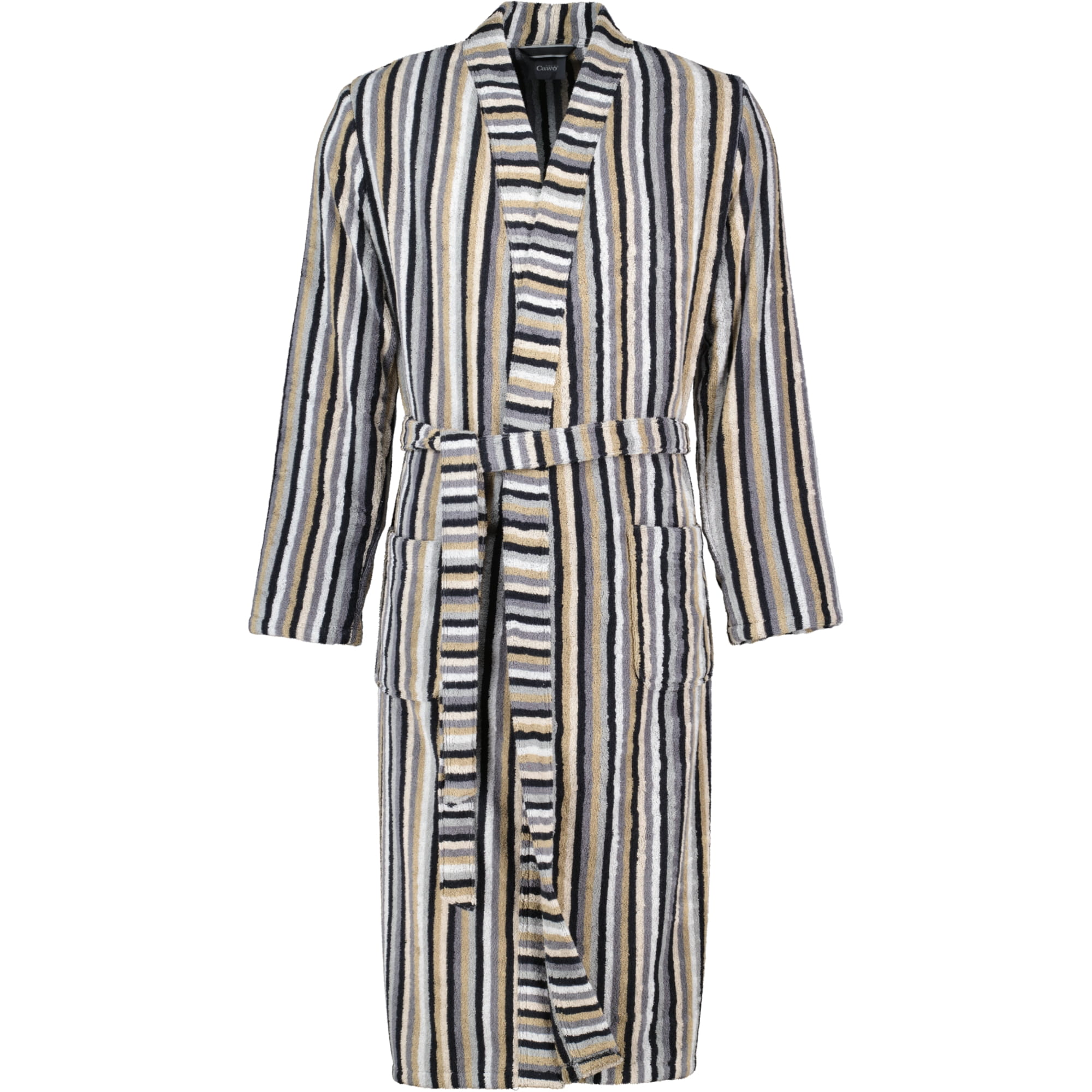 Cawö Bademäntel Herren Kimono Streifen 6607 kiesel - 73 - XL