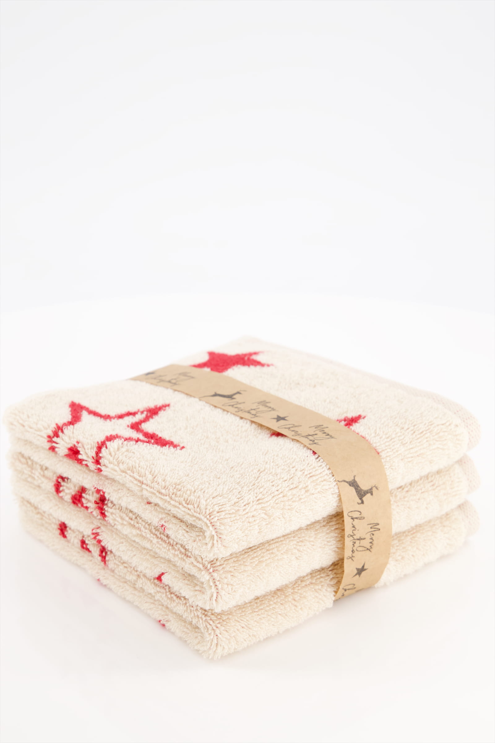 Cawö Seiftücher Christmas Edition Sterne 792 3er Set natur-rot - 32 - 30x30 cm