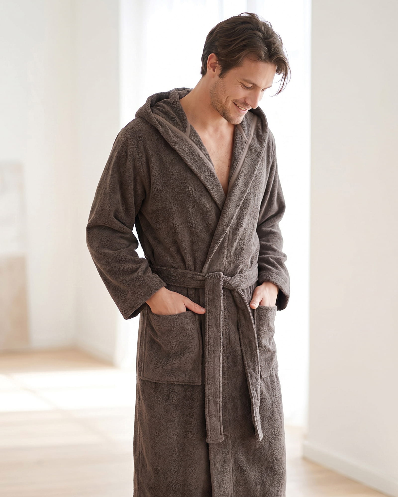Cawö Home Bademäntel Herren Kapuze Uni 829 pepper - 37 - XXL