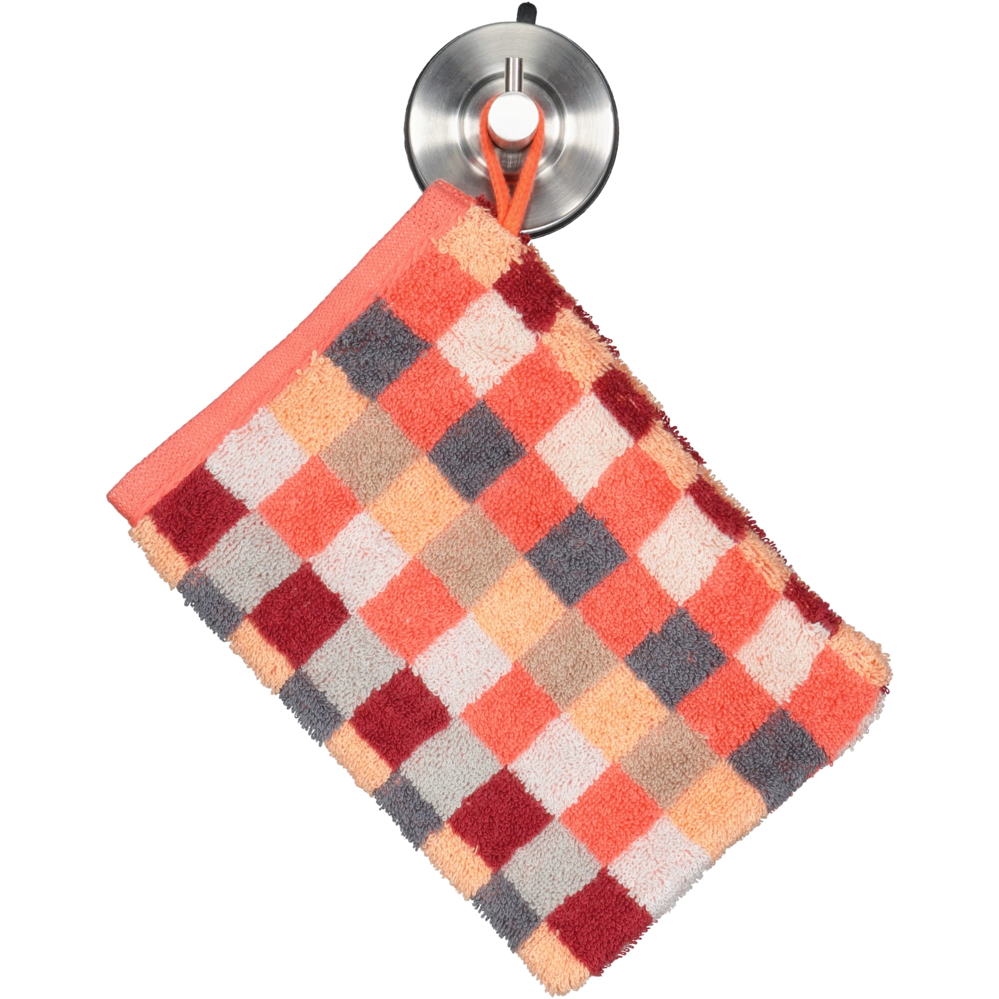 Cawö - Unique Karo 942 - Farbe: koralle - 22 - Waschhandschuh 16x22 cm
