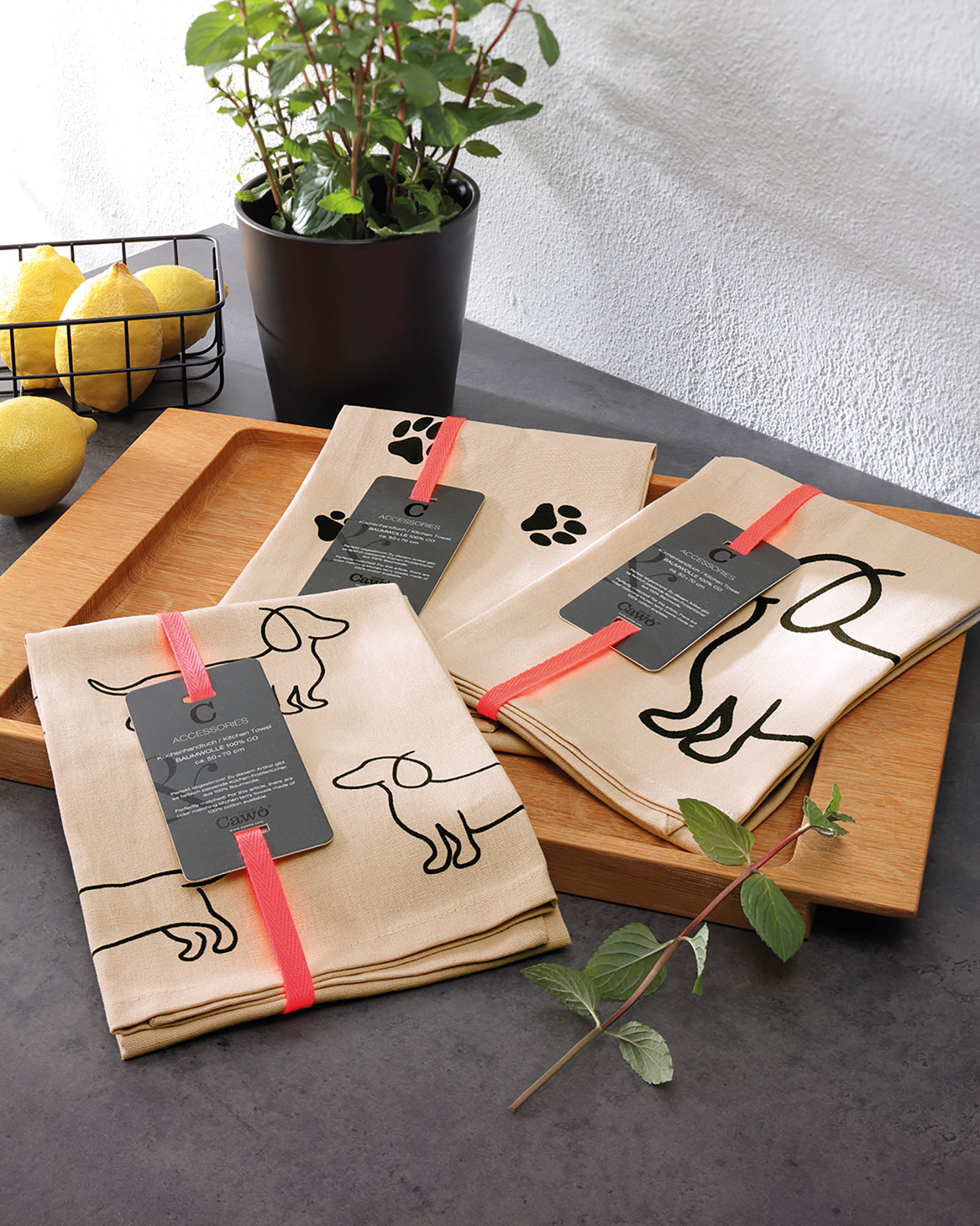 Cawö Home Geschirrtücher Cuisine WE LOVE DOGS 6246 schwarz/beige - 93 - 50x70 cm