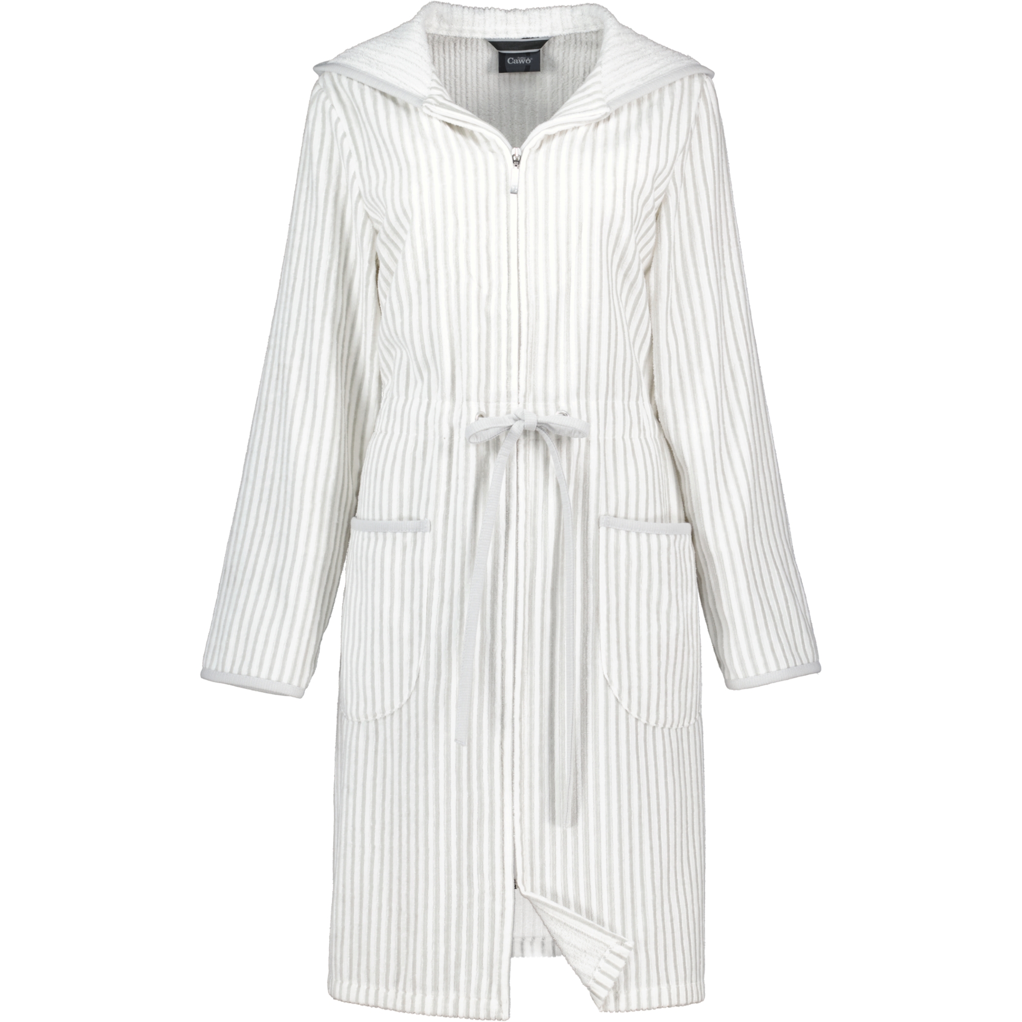 Cawö - Damen Bademantel - Kapuze 6416- Farbe: weiss/silber - 76 - S