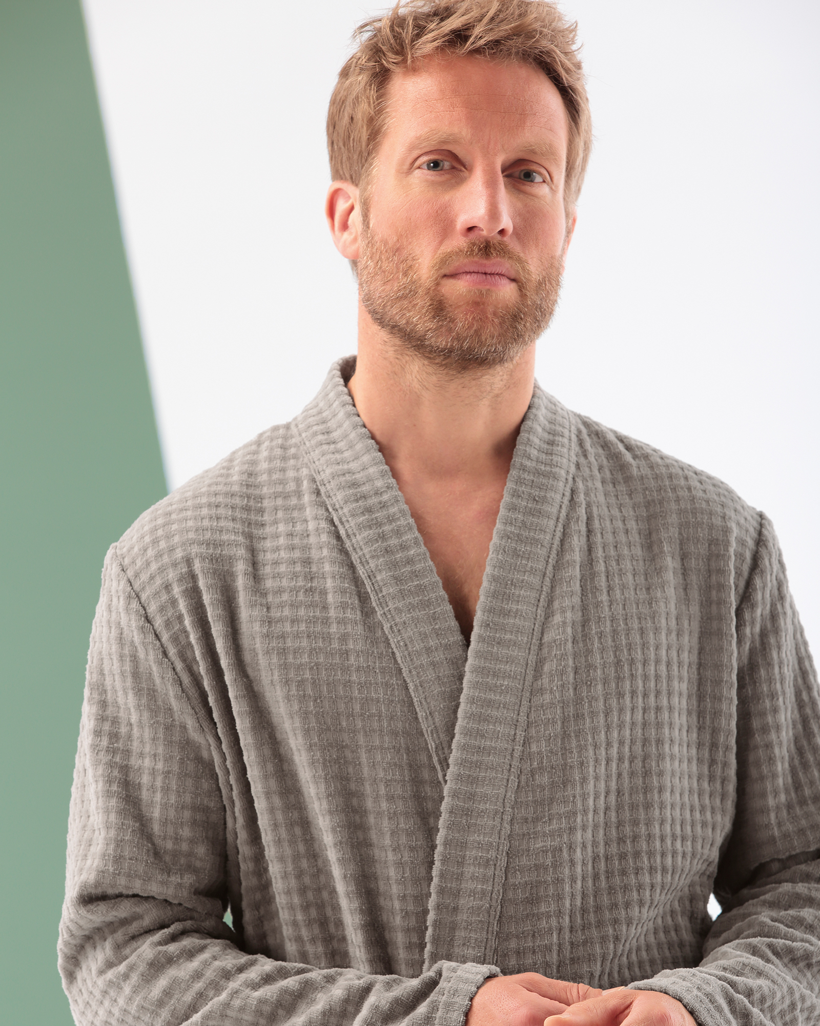 Cawö Bademäntel Herren Kimono Waffelpique 5508 graphit - 779