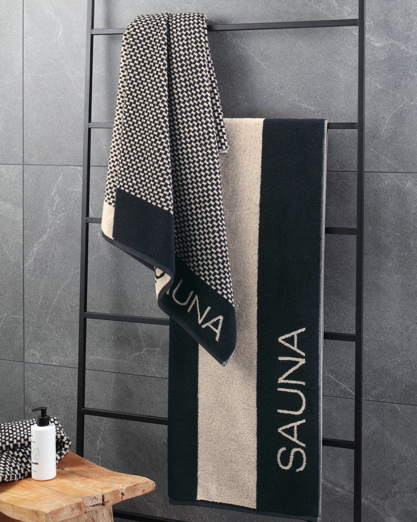 Cawö Saunatuch Natural Blockstreifen 6221 80x200 cm - Farbe: natur-schwarz - 39