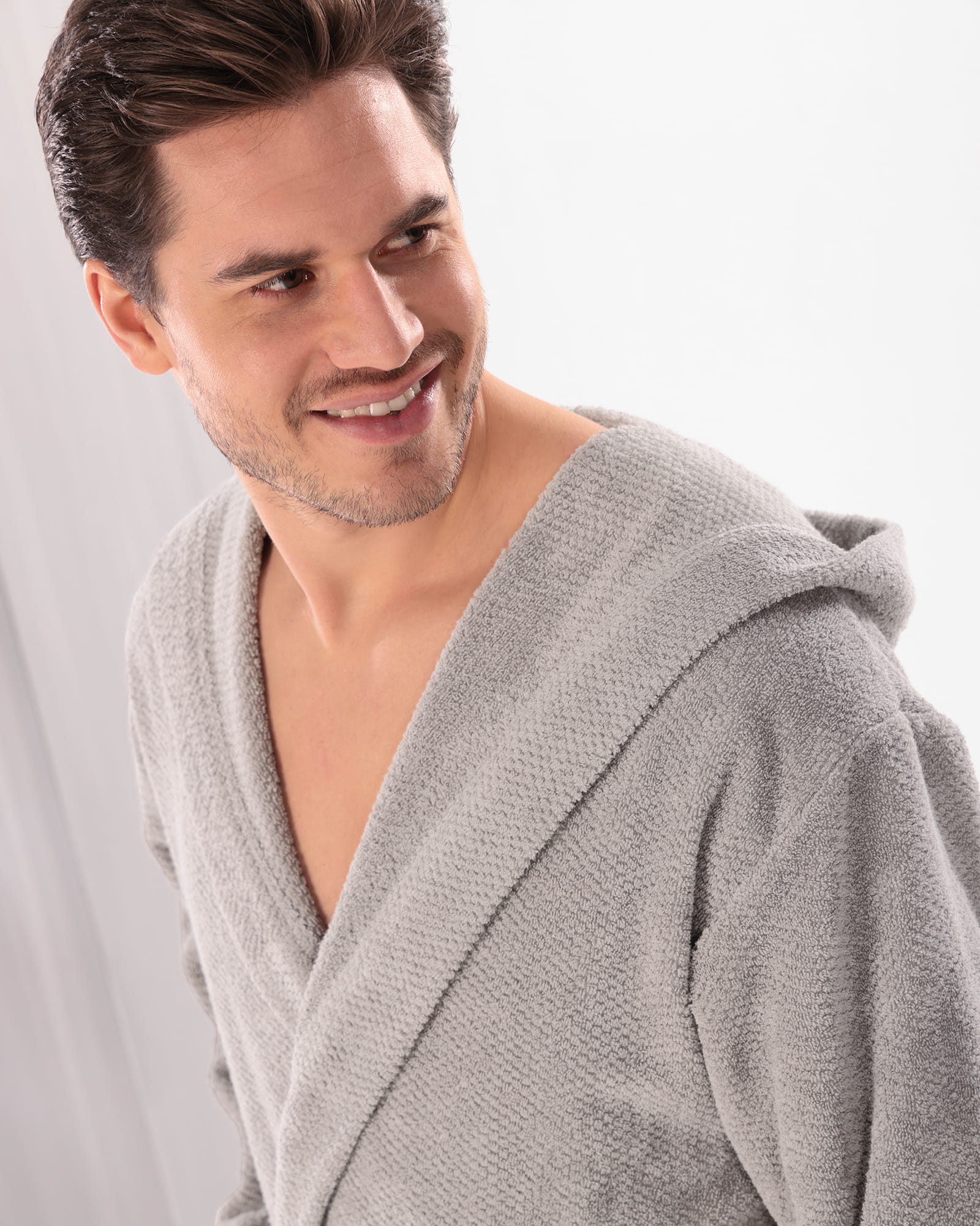 Cawö Herren Bademantel Kapuze Pure 5623 - Farbe: stein - 727
