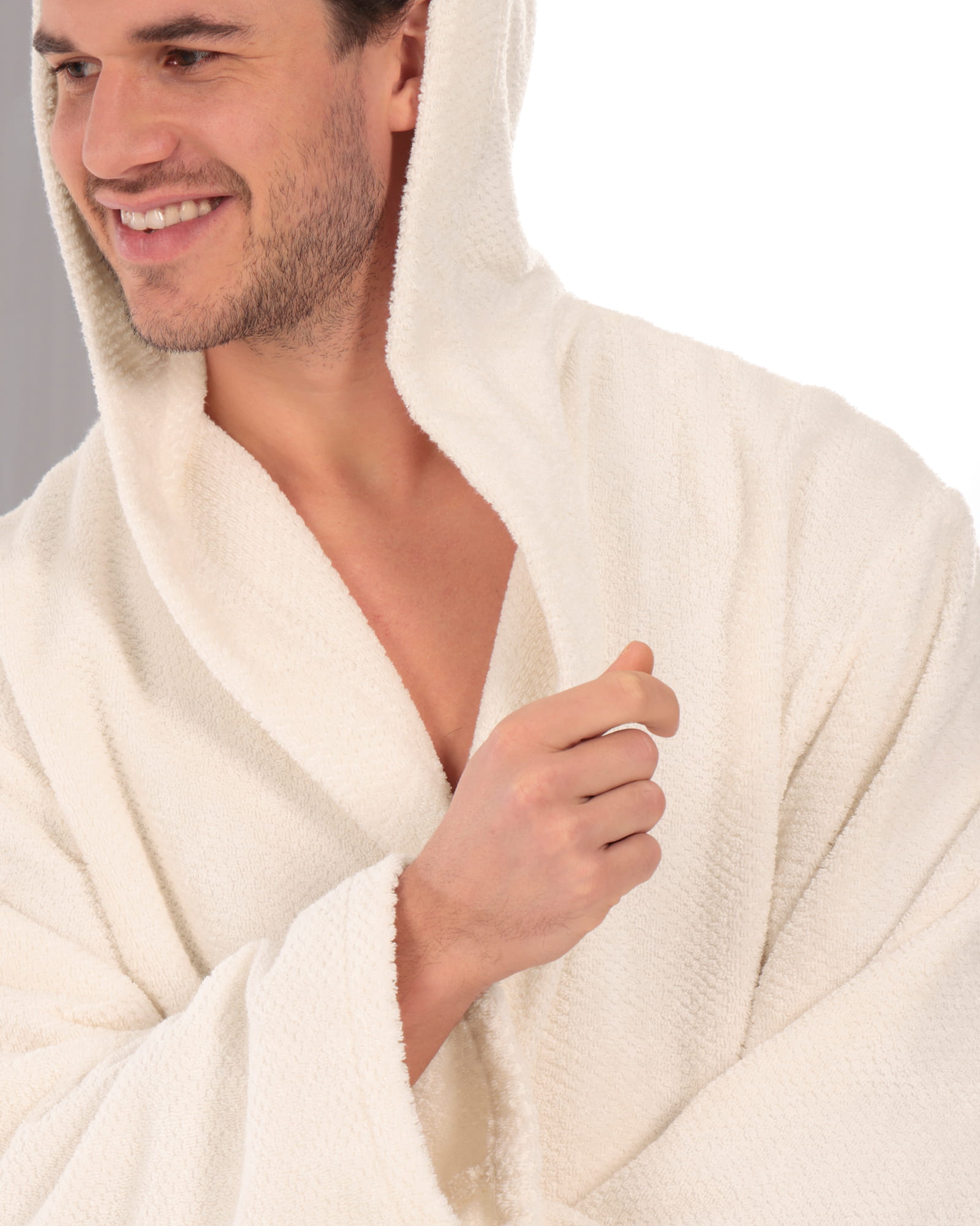 Cawö Herren Bademantel Kapuze Pure 5623 - Farbe: natur - 356