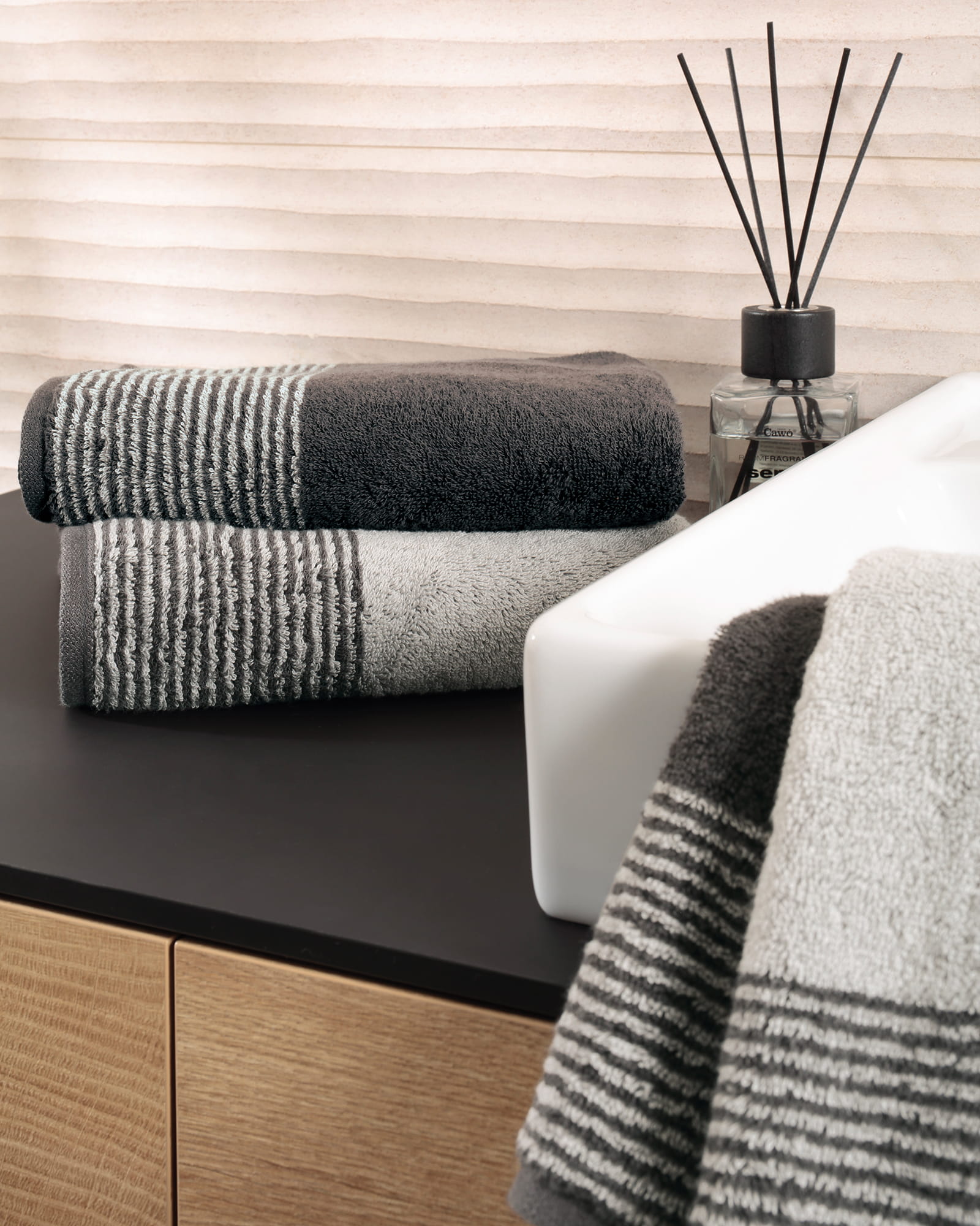 Cawö Handtücher Two-Tone Stripes 480 basalt - 73