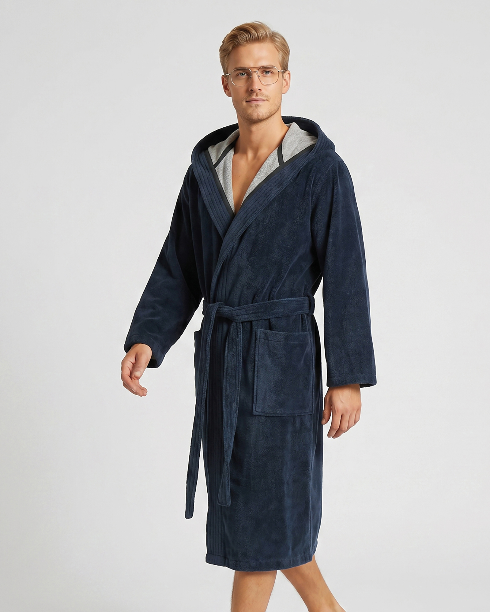 Cawö Home Bademäntel Herren Kapuze Doubleface 831 ocean - 19 - S