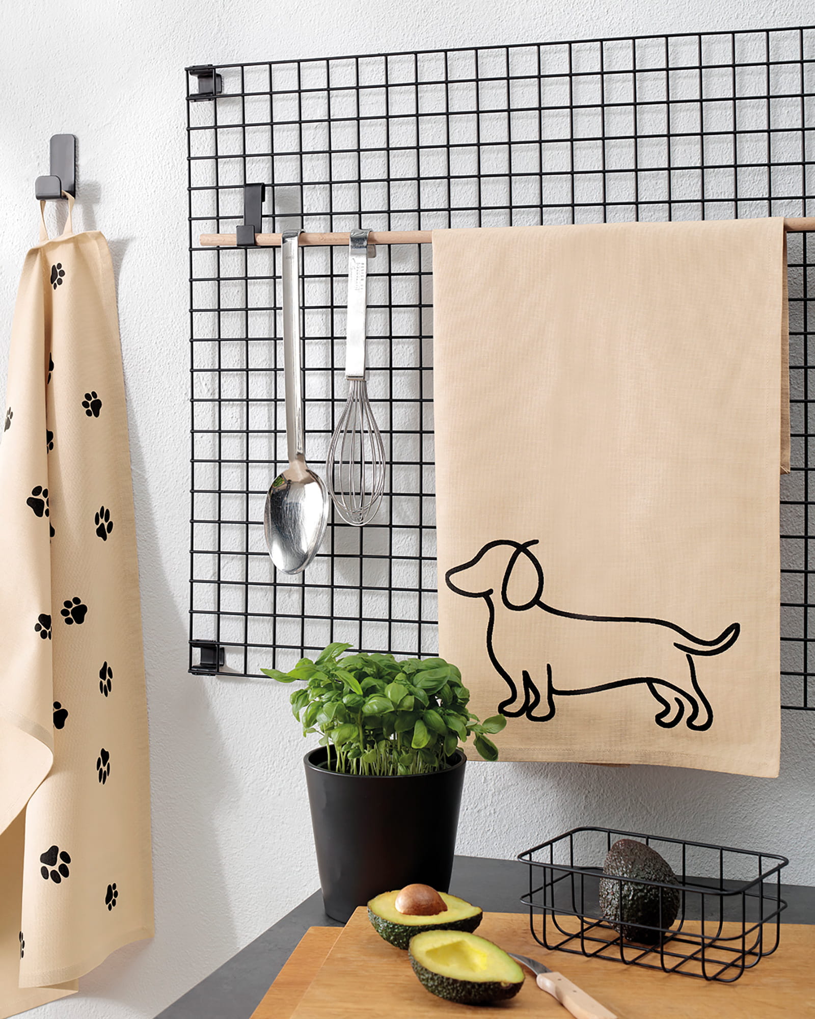 Cawö Home Geschirrtücher Cuisine WE LOVE DOGS Paws 6247 schwarz/beige - 93 - 50x70 cm