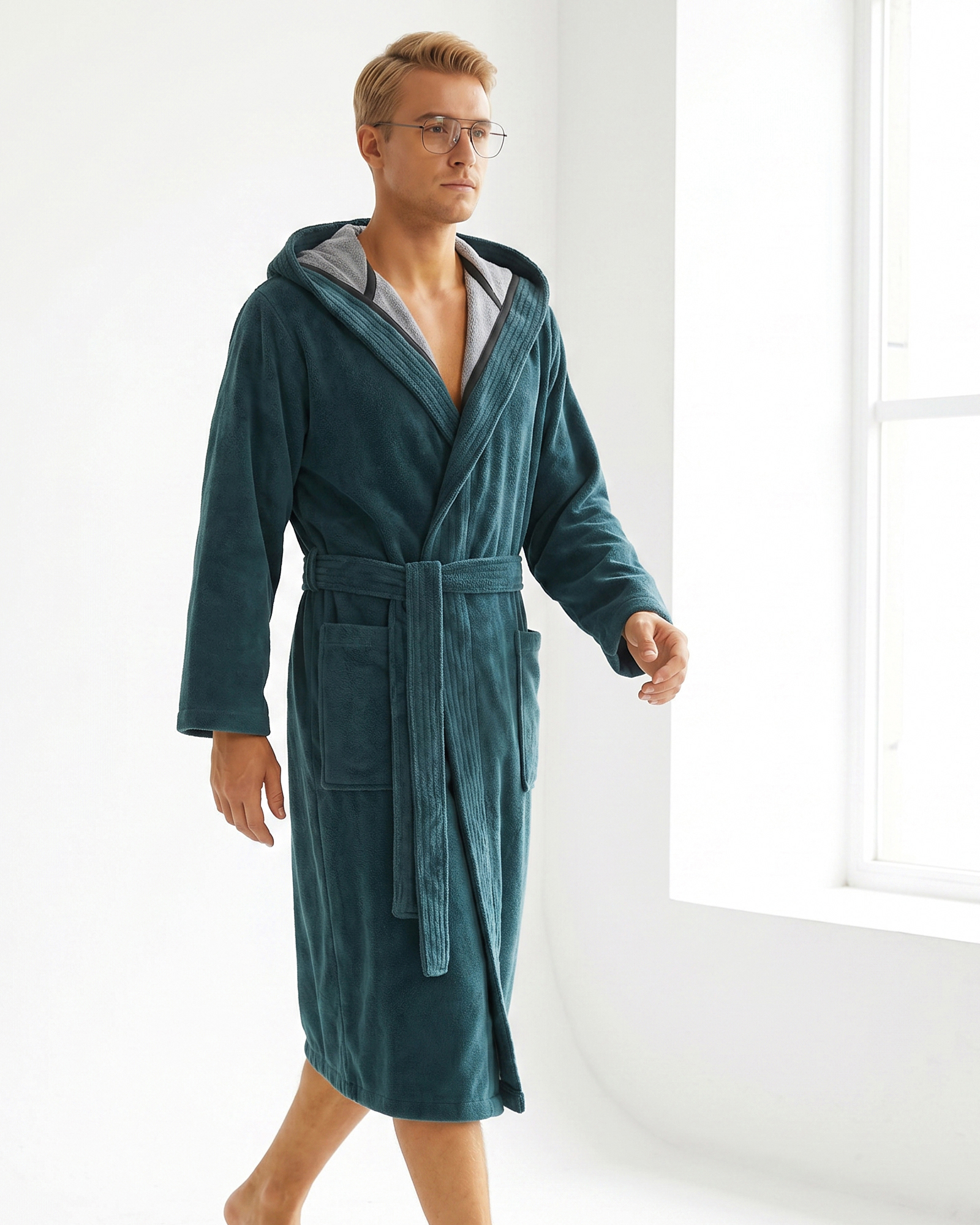 Cawö Home Bademäntel Herren Kapuze Doubleface 831 petrol - 49 - S