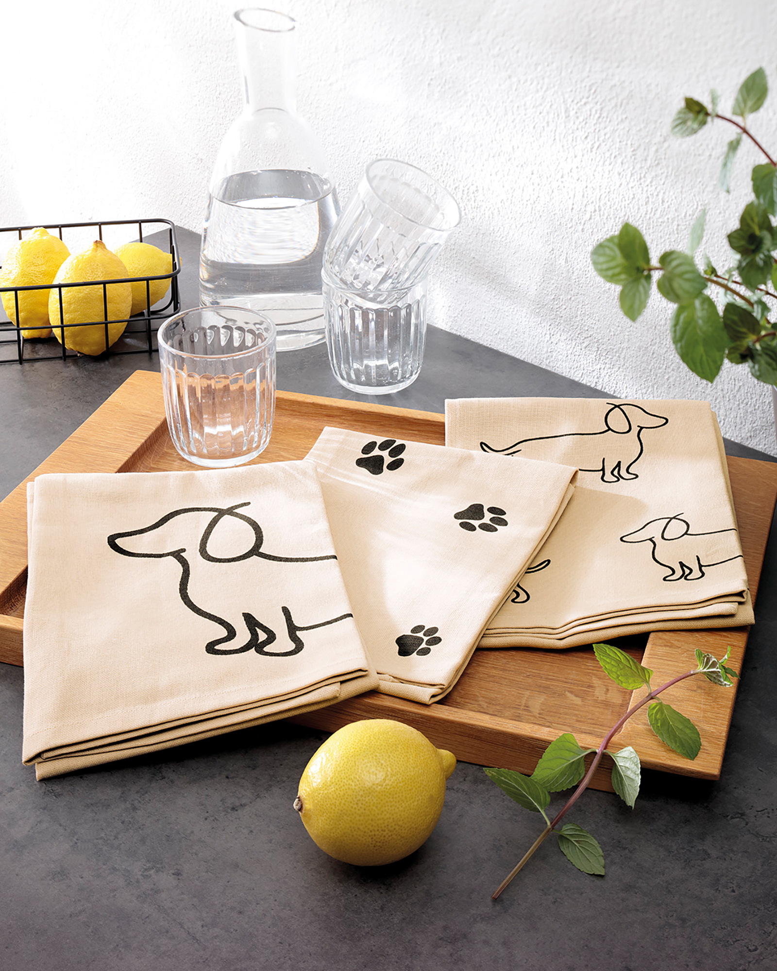 Cawö Home Geschirrtücher Cuisine WE LOVE DOGS Companion 6248 schwarz/beige - 93 - 50x70 cm