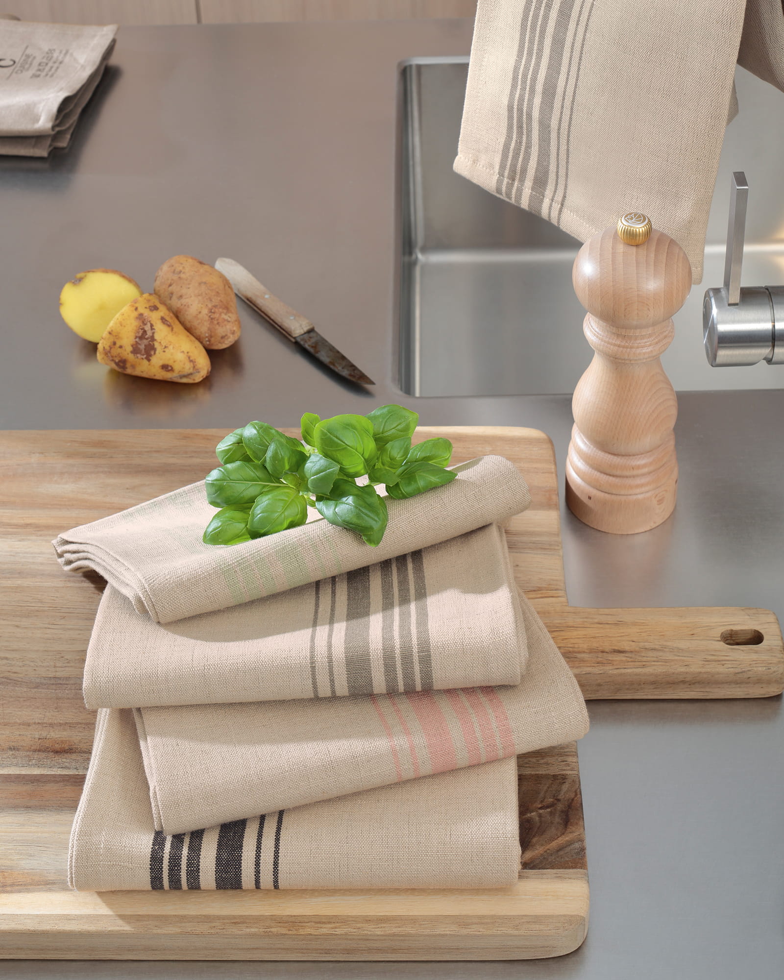 Cawö Home Geschirrtücher Cuisine Nature Akzent 533 leinen - 30 - 50x70 cm