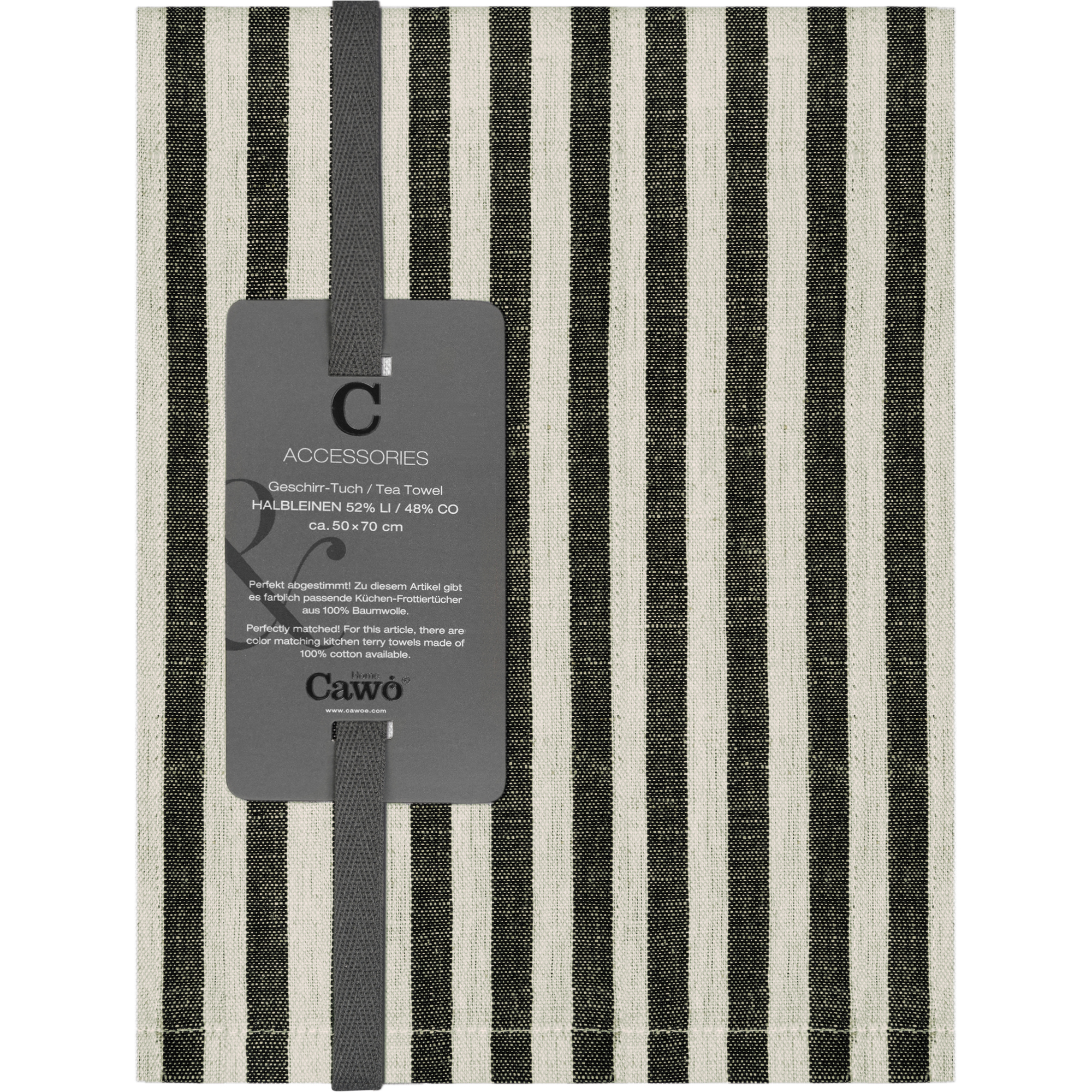 Cawö Home Geschirrtücher Linen Classics Streifen 537 schwarz - 93 - 50x70 cm
