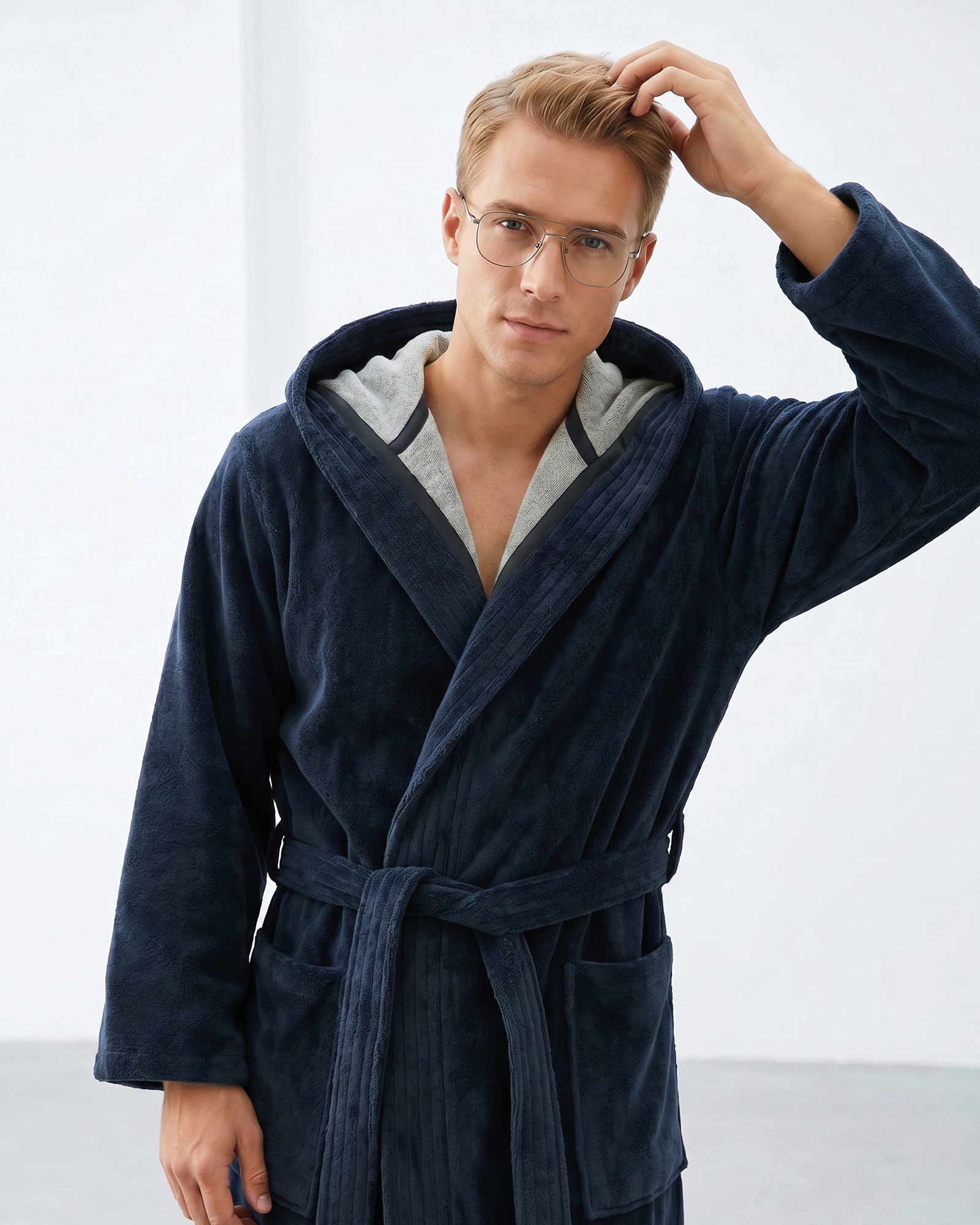Cawö Home Bademäntel Herren Kapuze Doubleface 831 ocean - 19 - S