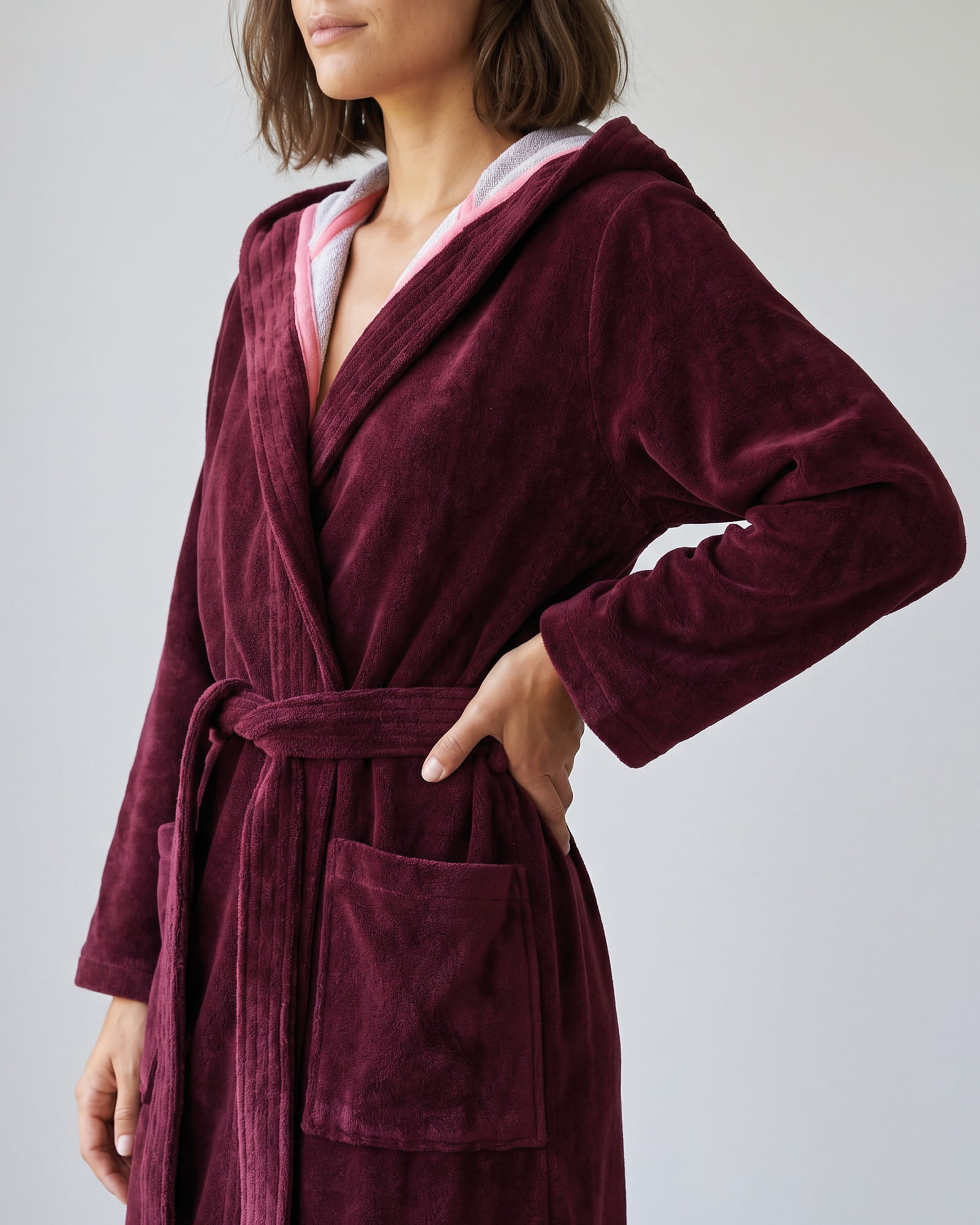 Cawö Home Bademäntel Damen Kapuze Doubleface 830 burgund - 82 - XS