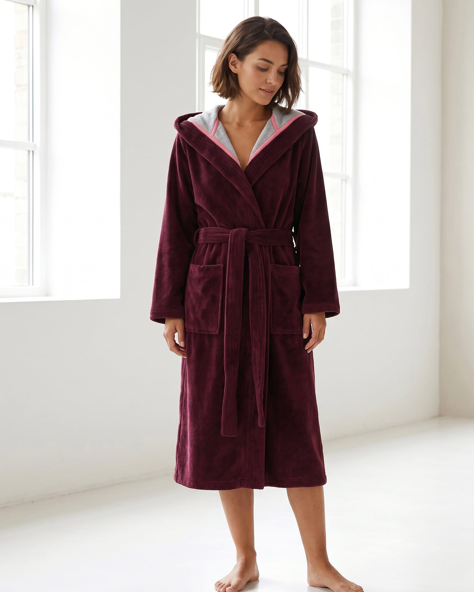 Cawö Home Bademäntel Damen Kapuze Doubleface 830 burgund - 82 - XS
