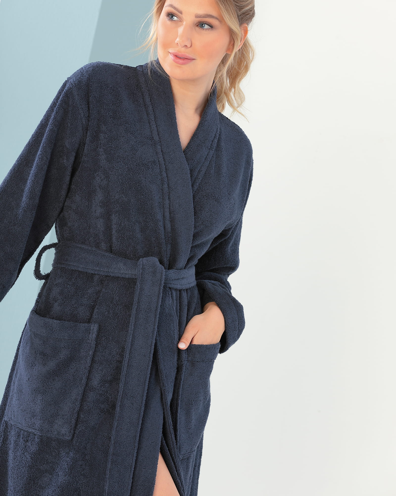 Cawö Home Damen Bademantel Kimono 826 - Farbe: blau - 17