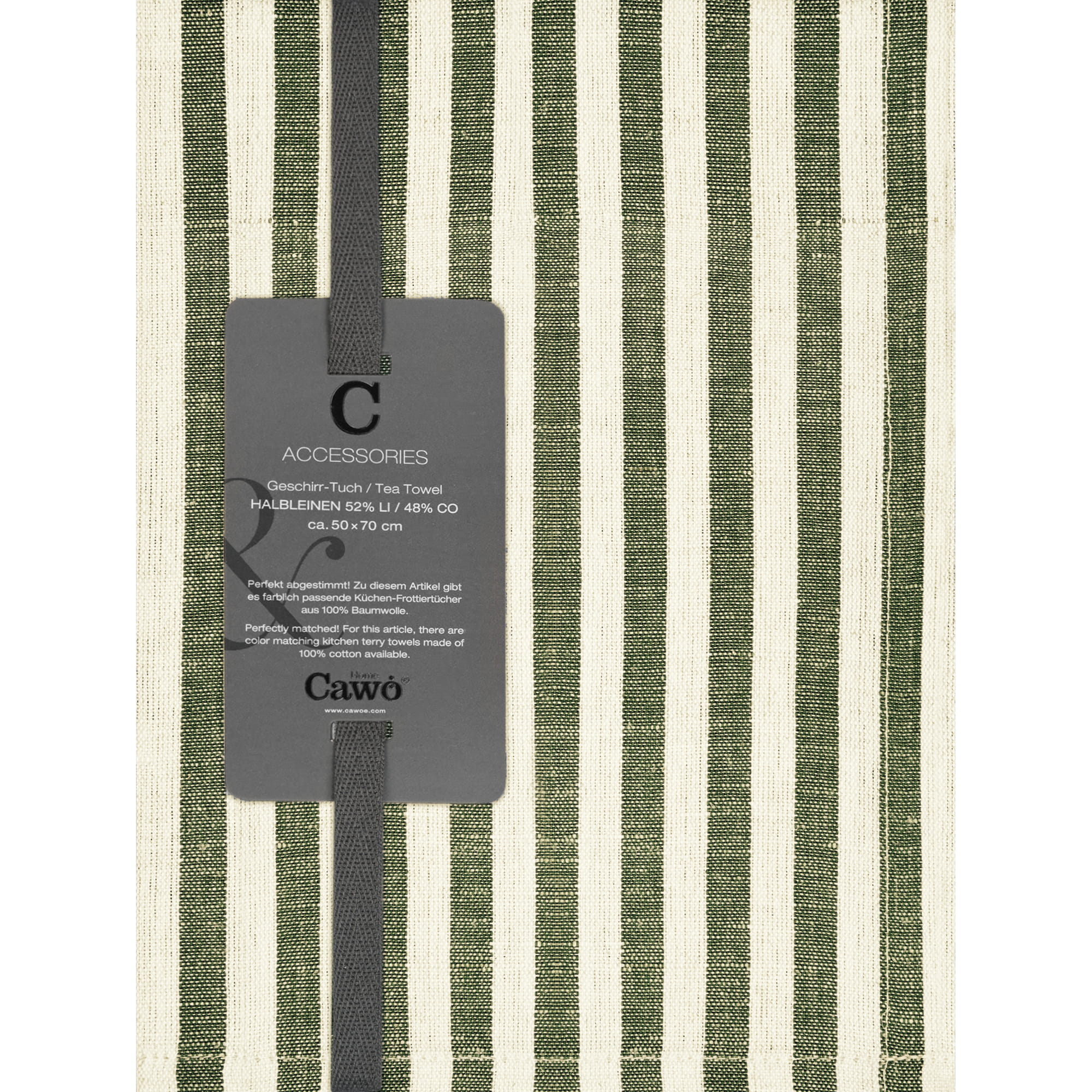 Cawö Home Geschirrtücher Linen Classics Streifen 537 oliv - 43 - 50x70 cm
